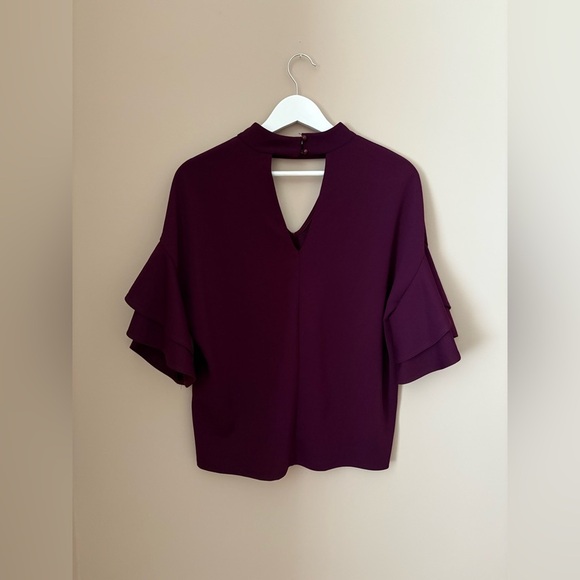 Francesca's Collections Plum Blouse with Ruffled Sleeves - Picture 3 of 3